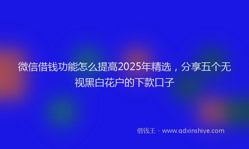 微信借钱功能怎么提高2025年精选，分享五个无视黑白花户的下款口子