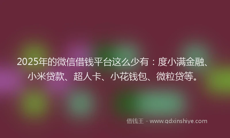 2025年的微信借钱平台这么少有：度小满金融、小米贷款、超人卡、小花钱包、微粒贷等。