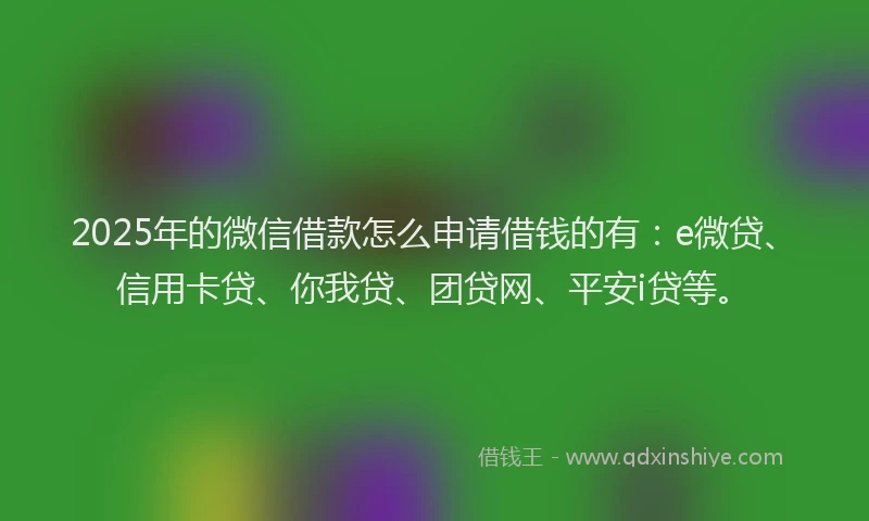 2025年的微信借款怎么申请借钱的有：e微贷、信用卡贷、你我贷、团贷网、平安i贷等。