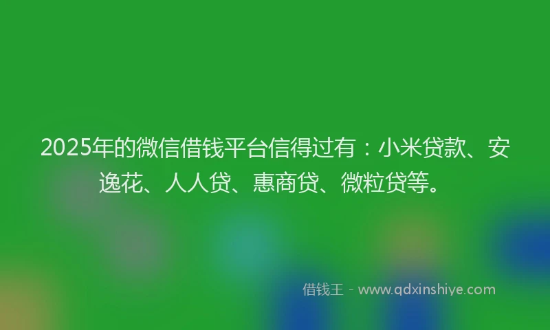 2025年的微信借钱平台信得过有：小米贷款、安逸花、人人贷、惠商贷、微粒贷等。