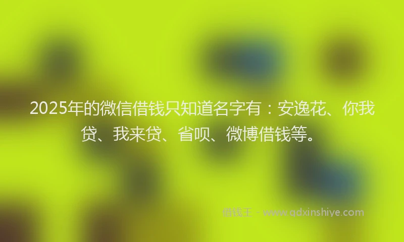 2025年的微信借钱只知道名字有：安逸花、你我贷、我来贷、省呗、微博借钱等。