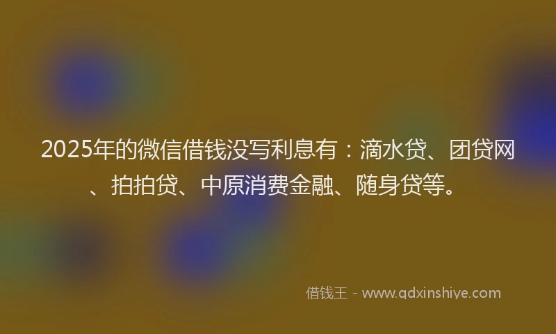 2025年的微信借钱没写利息有：滴水贷、团贷网、拍拍贷、中原消费金融、随身贷等。