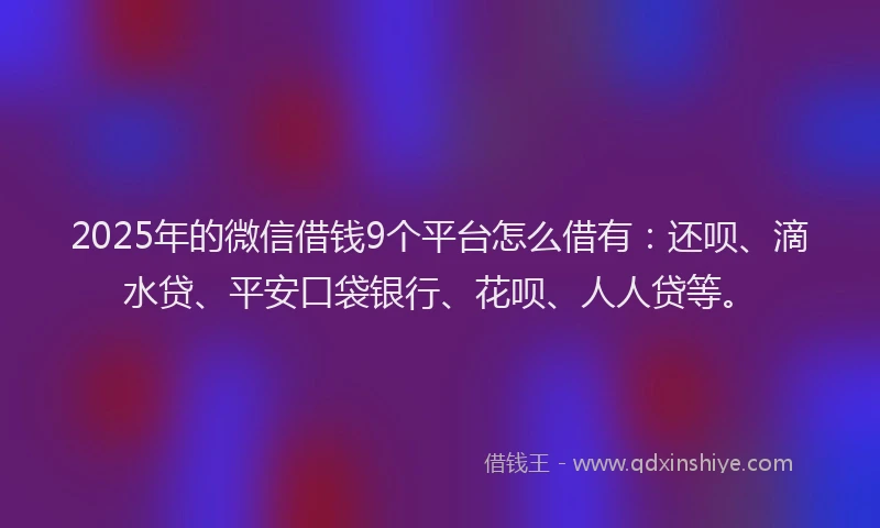 2025年的微信借钱9个平台怎么借有：还呗、滴水贷、平安口袋银行、花呗、人人贷等。