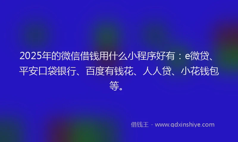 2025年的微信借钱用什么小程序好有：e微贷、平安口袋银行、百度有钱花、人人贷、小花钱包等。