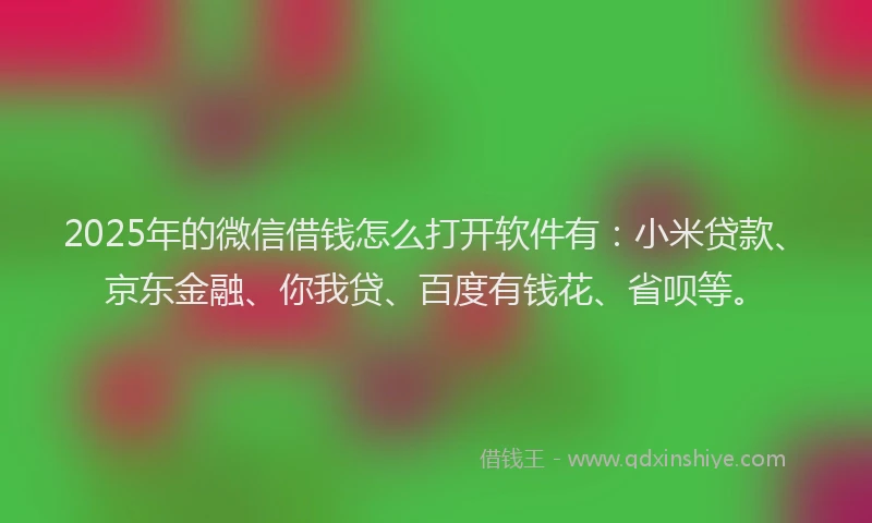 2025年的微信借钱怎么打开软件有：小米贷款、京东金融、你我贷、百度有钱花、省呗等。