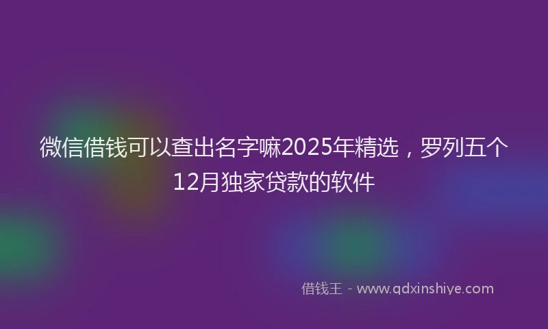 微信借钱可以查出名字嘛2025年精选，罗列五个12月独家贷款的软件