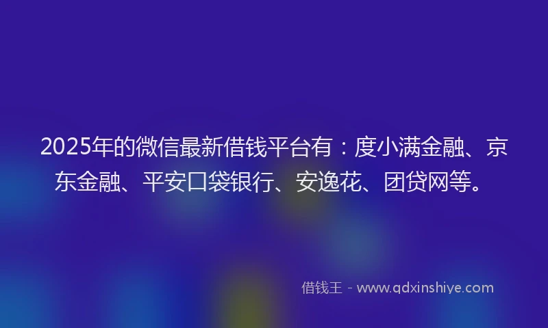 2025年的微信最新借钱平台有：度小满金融、京东金融、平安口袋银行、安逸花、团贷网等。