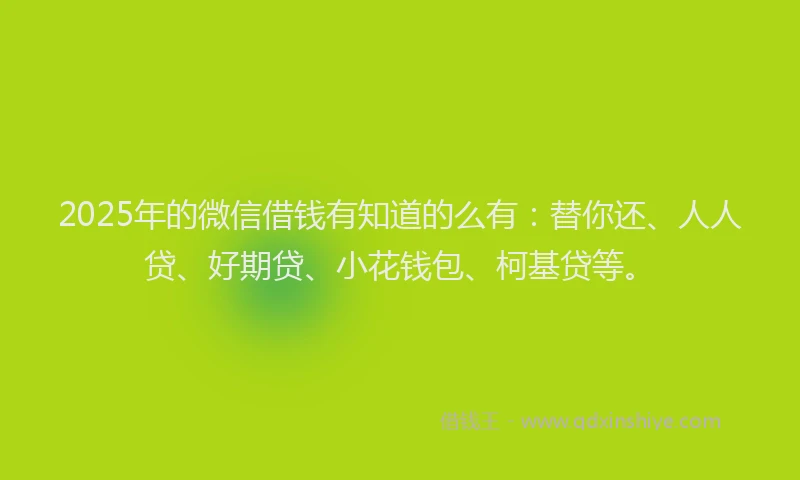 2025年的微信借钱有知道的么有：替你还、人人贷、好期贷、小花钱包、柯基贷等。