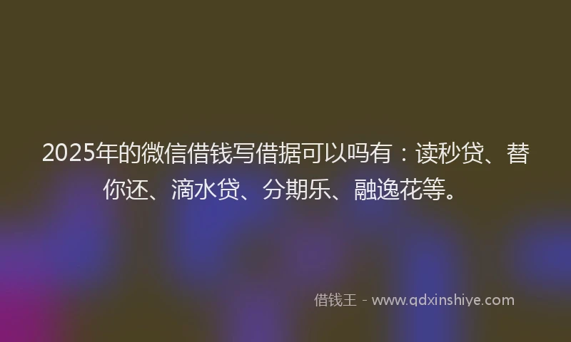 2025年的微信借钱写借据可以吗有：读秒贷、替你还、滴水贷、分期乐、融逸花等。