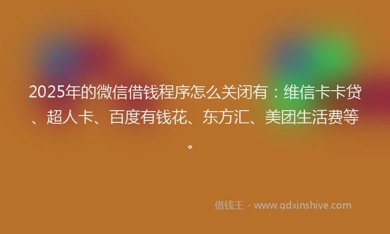 2025年的微信借钱程序怎么关闭有：维信卡卡贷、超人卡、百度有钱花、东方汇、美团生活费等。