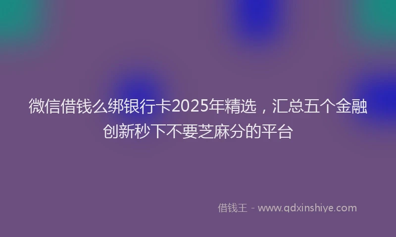 微信借钱么绑银行卡2025年精选，汇总五个金融创新秒下不要芝麻分的平台