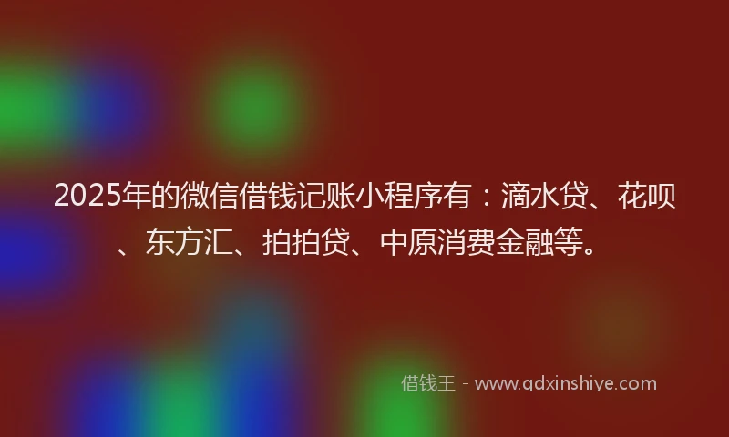 2025年的微信借钱记账小程序有：滴水贷、花呗、东方汇、拍拍贷、中原消费金融等。