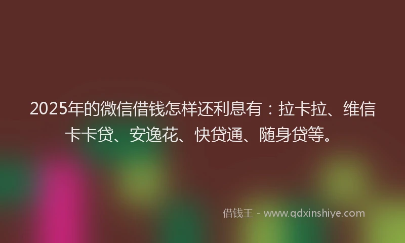 2025年的微信借钱怎样还利息有：拉卡拉、维信卡卡贷、安逸花、快贷通、随身贷等。
