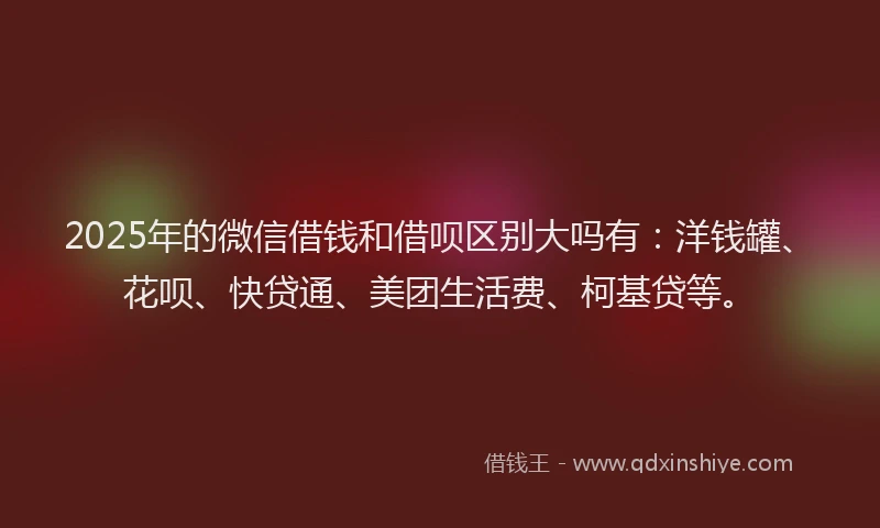 2025年的微信借钱和借呗区别大吗有：洋钱罐、花呗、快贷通、美团生活费、柯基贷等。
