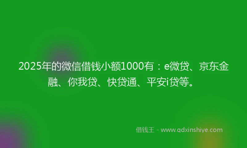 2025年的微信借钱小额1000有：e微贷、京东金融、你我贷、快贷通、平安i贷等。