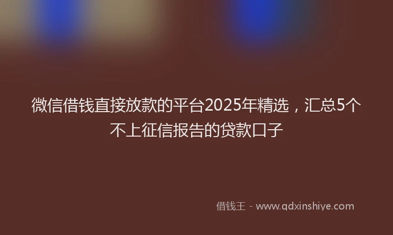 微信借钱直接放款的平台2025年精选，汇总5个不上征信报告的贷款口子
