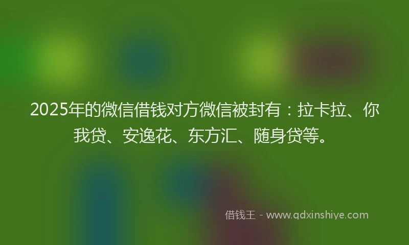 2025年的微信借钱对方微信被封有：拉卡拉、你我贷、安逸花、东方汇、随身贷等。