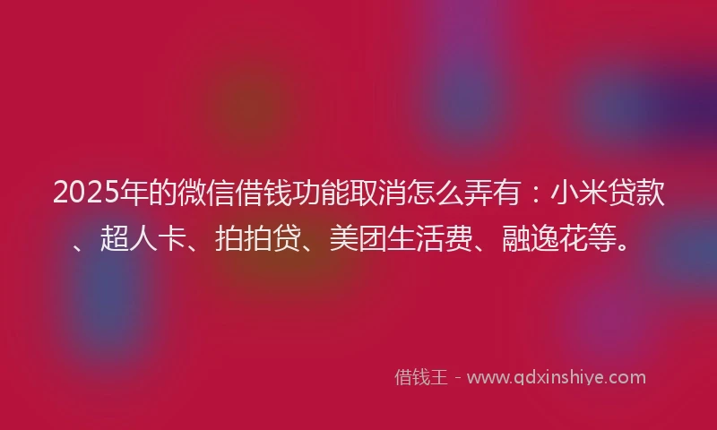 2025年的微信借钱功能取消怎么弄有：小米贷款、超人卡、拍拍贷、美团生活费、融逸花等。