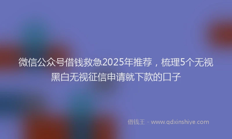 微信公众号借钱救急2025年推荐，梳理5个无视黑白无视征信申请就下款的口子