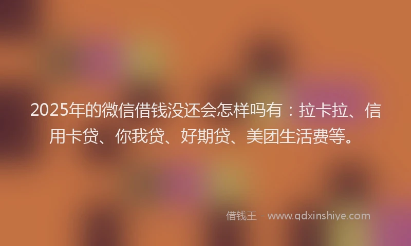 2025年的微信借钱没还会怎样吗有：拉卡拉、信用卡贷、你我贷、好期贷、美团生活费等。