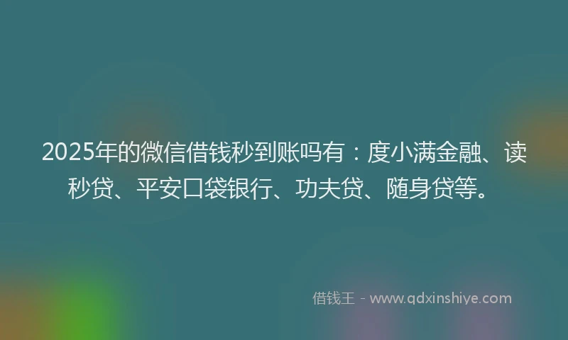 2025年的微信借钱秒到账吗有：度小满金融、读秒贷、平安口袋银行、功夫贷、随身贷等。