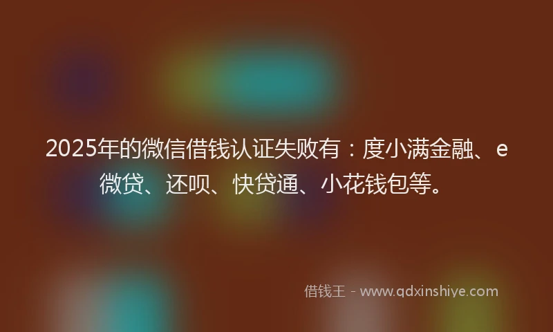 2025年的微信借钱认证失败有：度小满金融、e微贷、还呗、快贷通、小花钱包等。