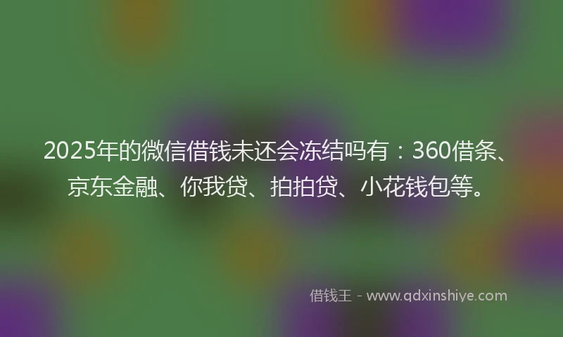 2025年的微信借钱未还会冻结吗有：360借条、京东金融、你我贷、拍拍贷、小花钱包等。