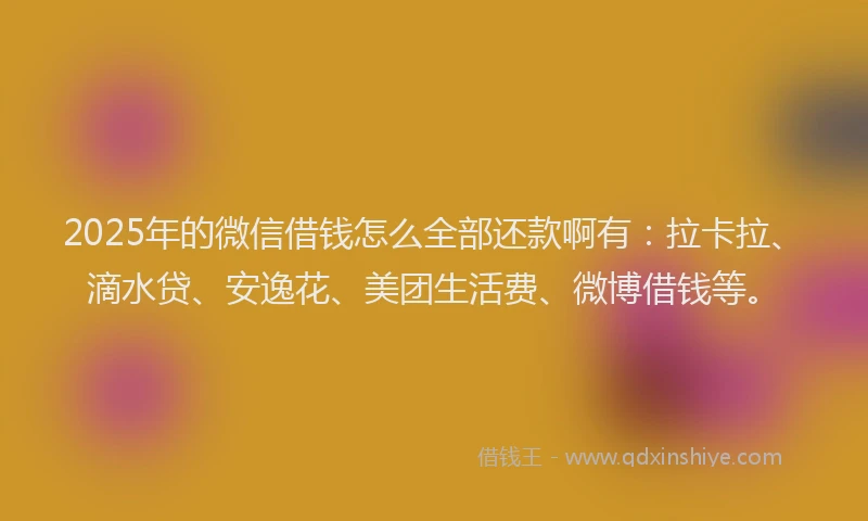 2025年的微信借钱怎么全部还款啊有：拉卡拉、滴水贷、安逸花、美团生活费、微博借钱等。