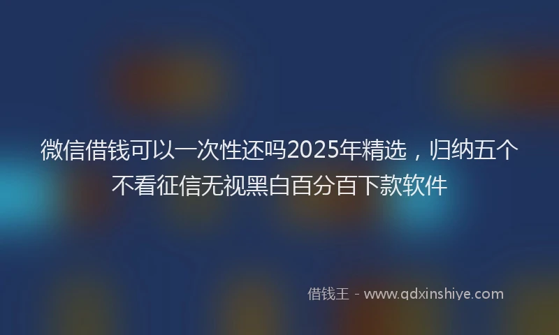 微信借钱可以一次性还吗2025年精选，归纳五个不看征信无视黑白百分百下款软件
