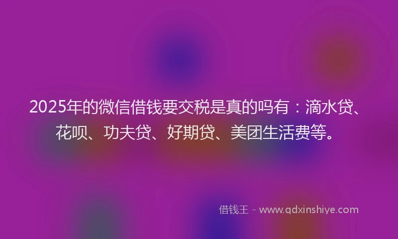 2025年的微信借钱要交税是真的吗有：滴水贷、花呗、功夫贷、好期贷、美团生活费等。
