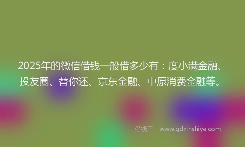 2025年的微信借钱一般借多少有：度小满金融、投友圈、替你还、京东金融、中原消费金融等。