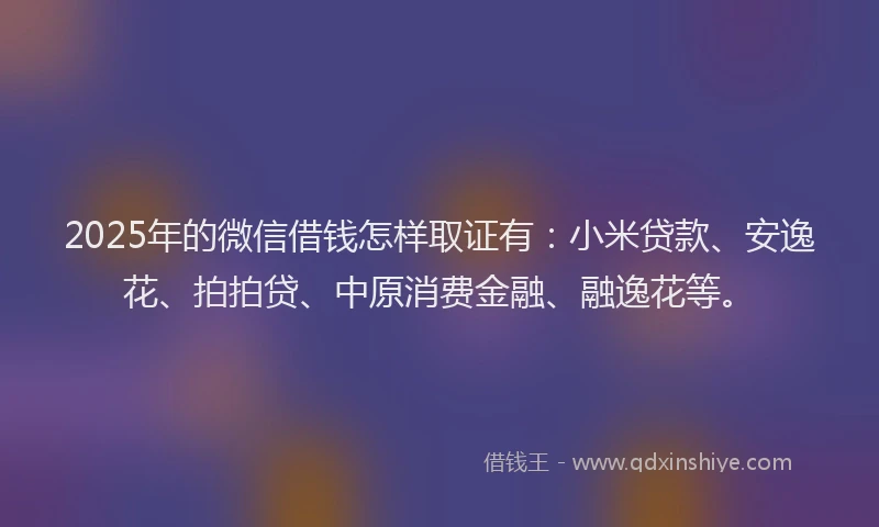 2025年的微信借钱怎样取证有：小米贷款、安逸花、拍拍贷、中原消费金融、融逸花等。