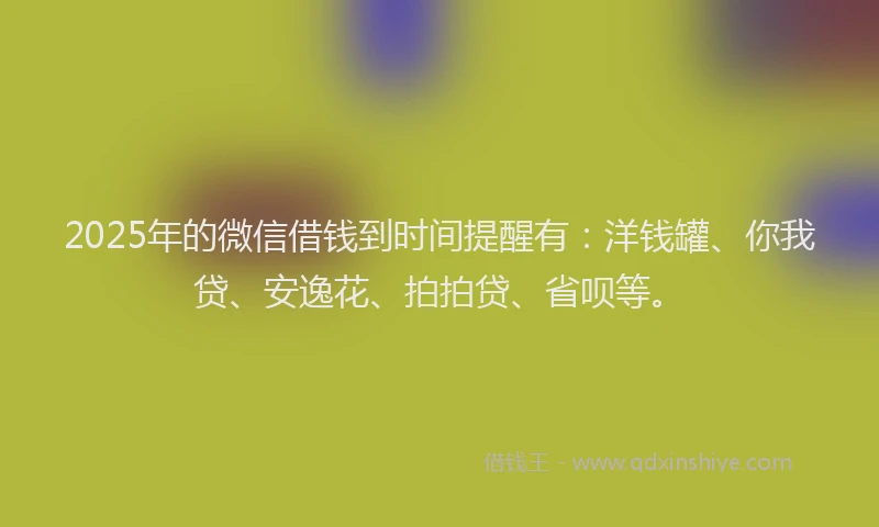 2025年的微信借钱到时间提醒有：洋钱罐、你我贷、安逸花、拍拍贷、省呗等。