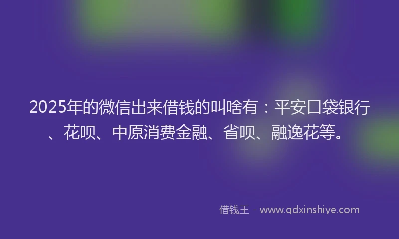2025年的微信出来借钱的叫啥有：平安口袋银行、花呗、中原消费金融、省呗、融逸花等。