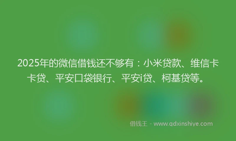 2025年的微信借钱还不够有：小米贷款、维信卡卡贷、平安口袋银行、平安i贷、柯基贷等。