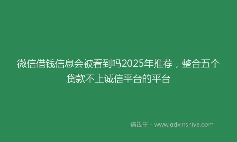 微信借钱信息会被看到吗2025年推荐，整合五个贷款不上诚信平台的平台