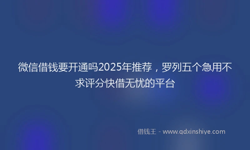 微信借钱要开通吗2025年推荐，罗列五个急用不求评分快借无忧的平台