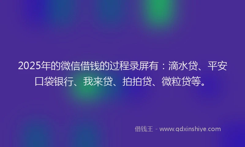 2025年的微信借钱的过程录屏有：滴水贷、平安口袋银行、我来贷、拍拍贷、微粒贷等。