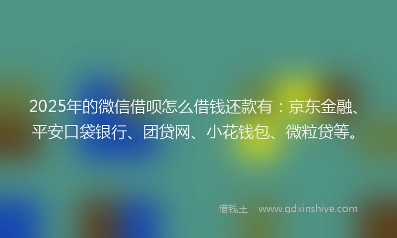 2025年的微信借呗怎么借钱还款有：京东金融、平安口袋银行、团贷网、小花钱包、微粒贷等。