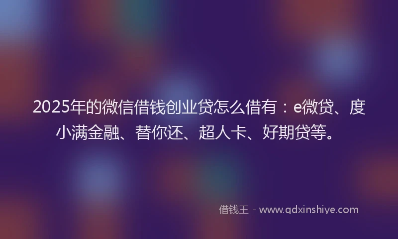 2025年的微信借钱创业贷怎么借有：e微贷、度小满金融、替你还、超人卡、好期贷等。