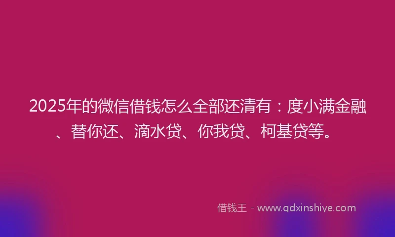 2025年的微信借钱怎么全部还清有：度小满金融、替你还、滴水贷、你我贷、柯基贷等。