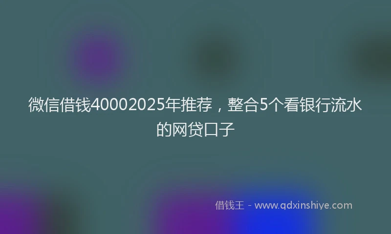 微信借钱40002025年推荐，整合5个看银行流水的网贷口子