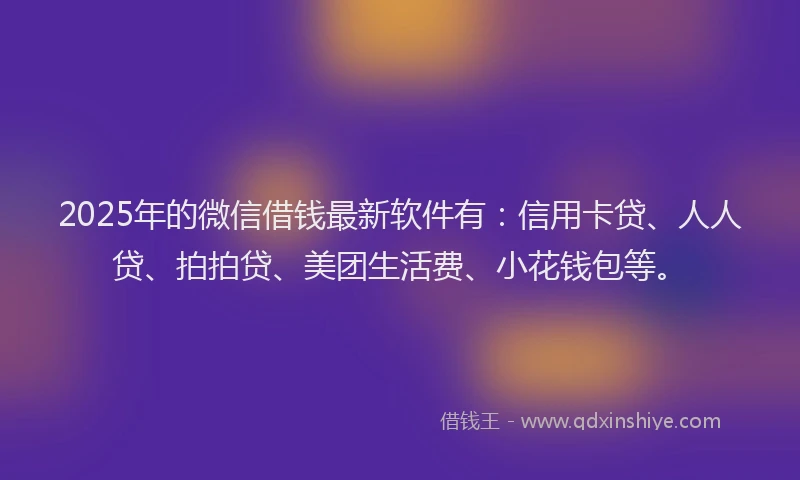2025年的微信借钱最新软件有：信用卡贷、人人贷、拍拍贷、美团生活费、小花钱包等。