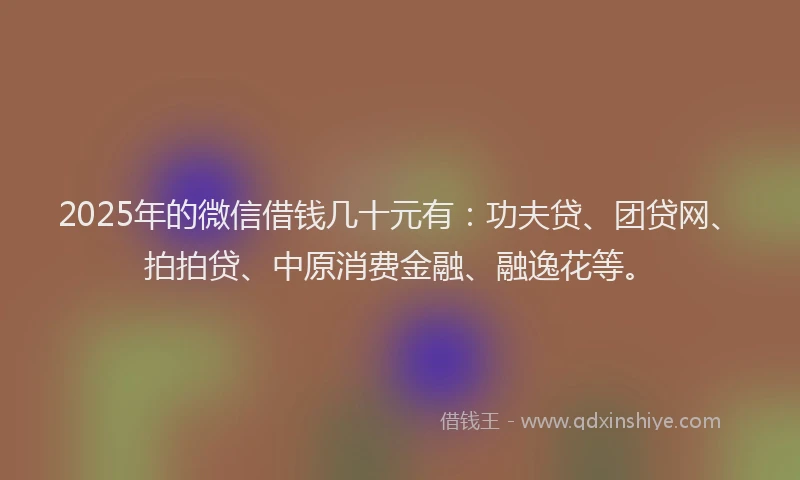 2025年的微信借钱几十元有：功夫贷、团贷网、拍拍贷、中原消费金融、融逸花等。