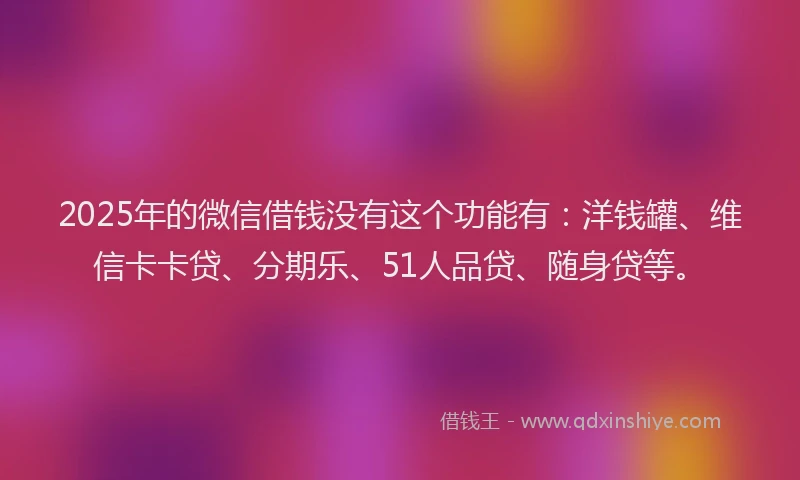 2025年的微信借钱没有这个功能有：洋钱罐、维信卡卡贷、分期乐、51人品贷、随身贷等。