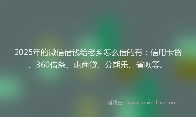2025年的微信借钱给老乡怎么借的有：信用卡贷、360借条、惠商贷、分期乐、省呗等。
