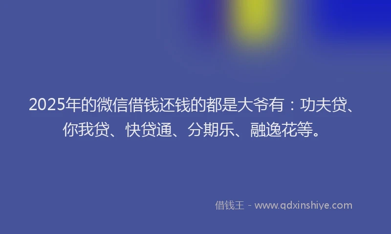 2025年的微信借钱还钱的都是大爷有：功夫贷、你我贷、快贷通、分期乐、融逸花等。