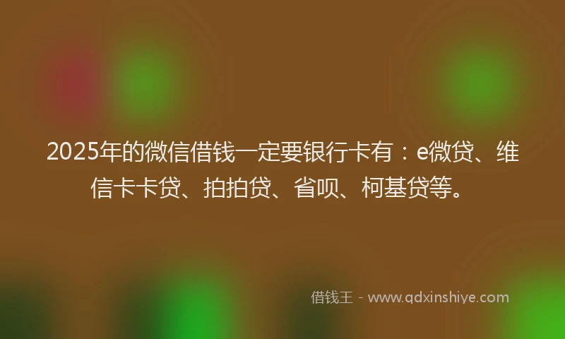2025年的微信借钱一定要银行卡有：e微贷、维信卡卡贷、拍拍贷、省呗、柯基贷等。