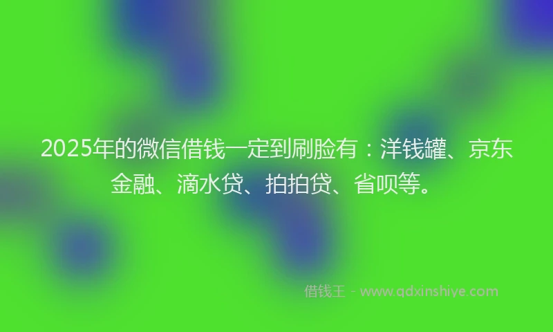 2025年的微信借钱一定到刷脸有：洋钱罐、京东金融、滴水贷、拍拍贷、省呗等。