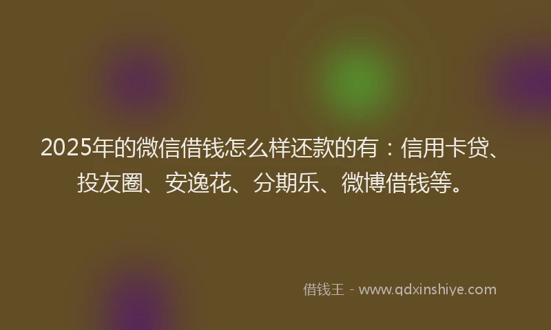 2025年的微信借钱怎么样还款的有：信用卡贷、投友圈、安逸花、分期乐、微博借钱等。